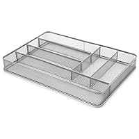 ESYLIFE Large Cutlery Storage Flatware Tray, 6 Compartments, Silver