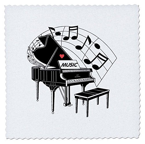 3dRose qs_44809_3 Black Piano with Dancing Notes N Love Music on It-Quilt Square, 8 by 8-Inch