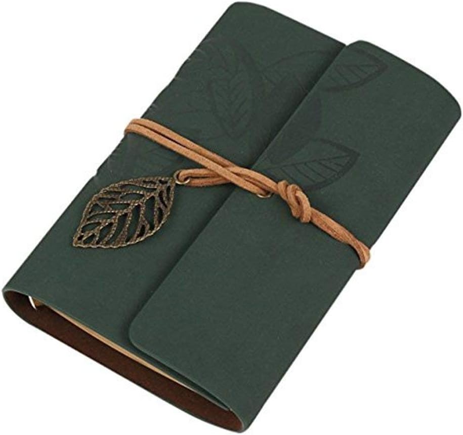 Xeminor Sketchbook 80 Pages Vintage Notebook Pocketbook Leaf Leather Cover Travel Journal Green Superior Quality and Creative