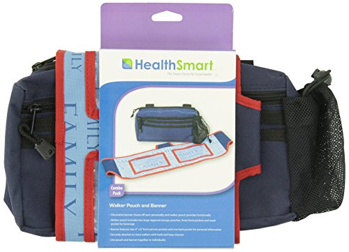 Healthsmart Walker Pouch/Banner Kit for Walkers, Rollators, Transport Chairs and Wheelchairs, Banner Includes Photo Pockets, Blue, 6 x 10 Inches