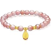 ZHOU LIU FU Sterling Silver Bracelet Silver Pink Agate Beaded Bracelets Fortune Pendant Stretch Bracelet Lucky Jewelry for Women Mom Daughter Birthday 6.7"/17CM J1914587