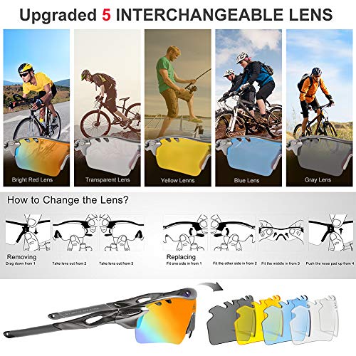HODGSON Polarized Sports Sunglasses for Men Women with 5 Interchangeable Lenses