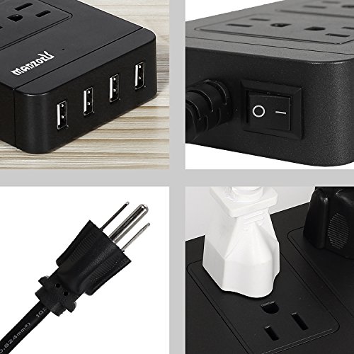 image for MANZOKU Surge Protector Power Strip, 4 AC Outlets + 4 USB Charger Port