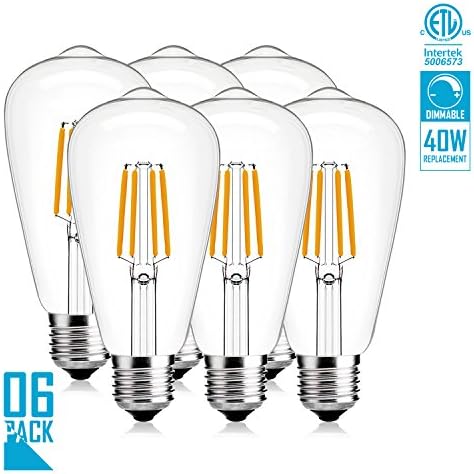 LED Light Bulbs, Haodude 4W Dimmable ST64 E26 Base LED Bulbs,380lm, 360° Beam Angle, Warm White 2300K, LED Filament Bulbs 6pack