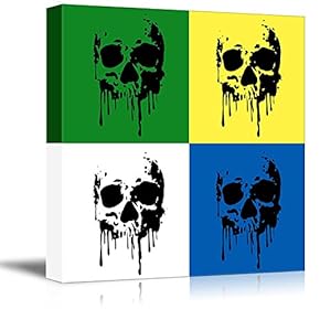 Canvas Wall Art - Multi-Color Pop Art with Skull - Giclee Print Gallery Wrap Modern Home Art Ready to Hang - 12" x 12"