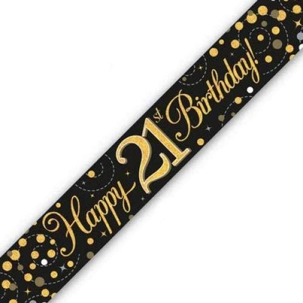 9ft Banner Sparkling Fizz 21st Birthday Black & Gold Holographic
