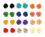 Hanloud Assorted Rose Stud Earring Handcrafted Resin Rose Set Rainbow Color Earrings
