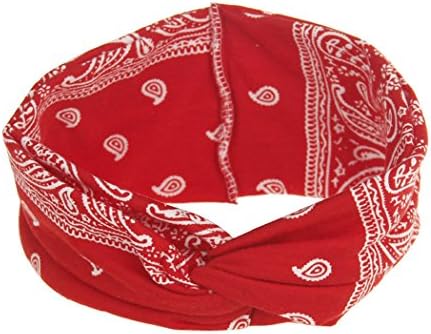 Womens Bandana Turban knotted Yoga Paisley Boho Headband(Red)