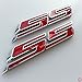 (3 Pieces) Small Slant SS Grill Side Trunk Emblem Badge Decal with Sticker for Chevrolet Chevy Camaro Impala Malibu Holden 2010-2016 [red Letter with Chrome Trim]