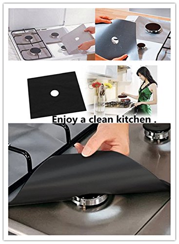 Gas Range Protectors, BeeSpring 4 Pcs Reusable Stovetop Protectors Non-Stick Cushion Stovetop Burner Protector Liner Cover Oil Proof, Anti Fouling Resistant Gas Hob Liner - Black color - Thumbnail 5