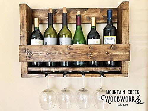 Rustic Georgia White Pine Wine Bottle Shelf & Glass Rack by Mountain Creek Woodworks