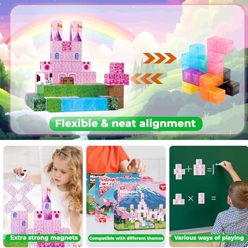 Magnetic Blocks, 100PCS Magnetic Building Blocks, Magnetic Castle Princess Castle Garden STEM Magnetic Building Cubes for Toddler Kids Toys, Christmas Birthday Gifts for Boys Girls (Castle)