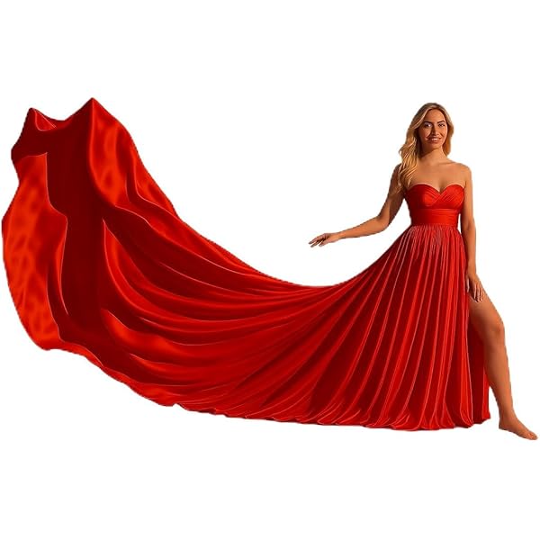 Amazon.com: Elegant Red Gown with Flowing Train, Floor Length : Clothing,  Shoes & Jewelry