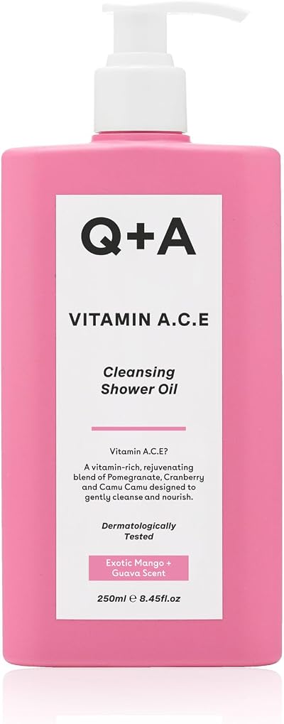 Q+A Vitamin A.C.E Cleansing Shower Oil 250ml Hydrating Body Wash Berry Sea
