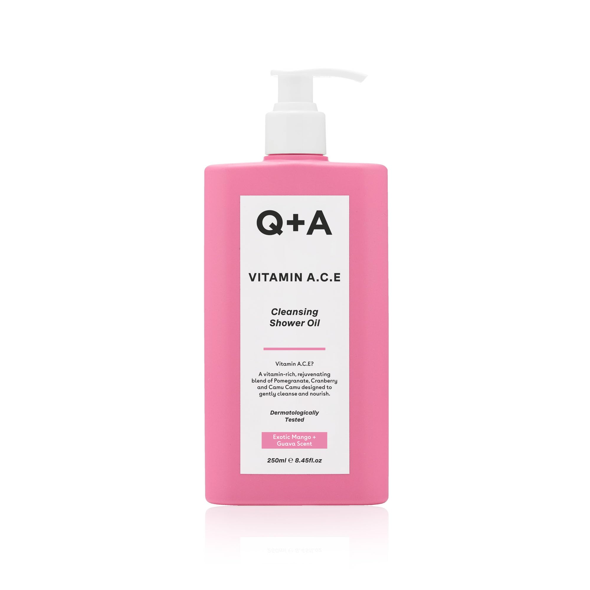 Q+A Vitamin A.C.E Cleansing Shower Oil (250ml), Cleansing Oil Shower Gel Alternative, Body Care, Hydrating Body Wash with Berry & Sea Buckthorn Oils, Tropical Mango & Guava Scent, Moisturises, Soothes