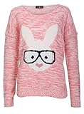 Forever Womens Long Sleeves Bunny And Fox Glasses Print Knitted Motif Jumper Top