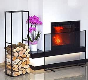 BlackOrange - Reja de protección contra chispas y estantería para leña