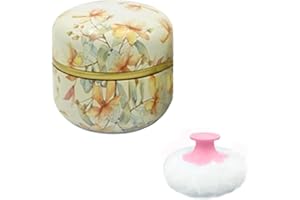 Qopoto Body Powder Puff and Container for Dusting Powder, Women Powder Puff and Powder Case for Bath and Travel (Yellow Flower)