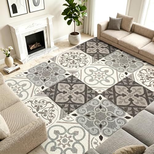 Tijide Washable Geometric Moroccan Area Rug 8x10, Grey Brown at Amazon