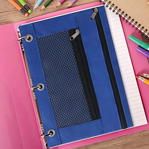 102 Pack Pencil Pouch For 3 Ring Binder – 6 Colors, Zipper, Oxford Cloth, Clear Window (9.8x7.1 In)