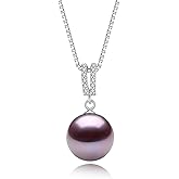 YAMI Purple Pink Freshwater Pearl Necklace, 12-13mm Round Freshwater Cultured Edison Pearl, 925 Sterling Silver Necklace with 18+2IN Adjustable Chain, Elegant Luxury Jewelry Gift for Women