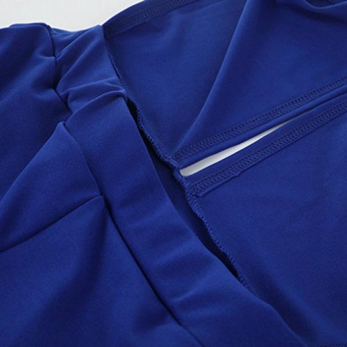 Minisoya Women Cut Out Off Shoulder Strapless Romper Playsuit Casual Solid Backless Wide Leg Jumpsuit Pants Clubwear (Blue, M)