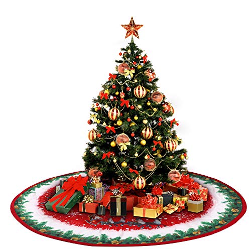 SIBOSUN 48 Inches Reindeer and Sleigh Christmas Tree Skirt, 36