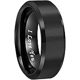 TUTISS 6mm 8mm Tungsten Rings for Men Women Couple Fashion Jewelry Engagement Wedding Bands Matte Beveled Edges I Love You Engraved Comfort Fit