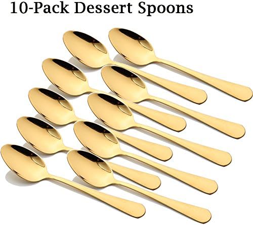Enwinner 10-piece Gold Extra-Fine Stainless Steel Dinner Spoons, Use for Home, Kitchen or Restaurant 7 1/4 Inches