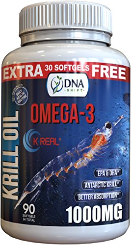 DNA Shift® 1000mg Krill Oil Omega 3 - 90 Softgels - Best for Sports Men & Women on Natural Supplements - Antarctic Krill - Research now shows better absorbed EPA and DHA than Fish Oil fatty acids DNA Shift® 1000mg Krill Oil Omega 3 - 90 Softgels - Best for Sports Men & Women on Natural Supplements - Antarctic Krill - Research now shows better absorbed EPA and DHA than Fish Oil fatty acids