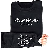 Custom Mama Sweatshirt with Date and Children Name on Sleeve, Personalized Mama Est Sweatshirt Momma Hoodie, New Mom Sweatshirts, Gift for Mom on Birthday Christmas Mothers Day