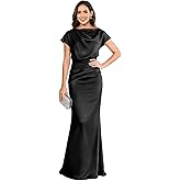 Sjnxi Satin Mermaid Mother of The Bride Dresses Short Sleeves Scoop Neck Evening Gowns for Women Formal