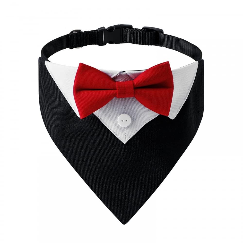 Dog Tuxedo Collar, Adjustable Dogs Formal Tuxedo with Bow Tie and Neck Tie for Small Medium Large Dog