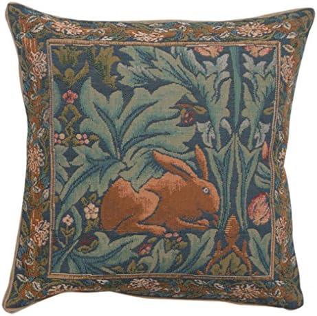 Charlotte Home Furnishings Inc. Brother Rabbit Square Throw Pillow Cover - 14 X 14 Decorative Boho Cushion Case for European Cotton Room Decor Jacquard Woven France Cushion for Living Room