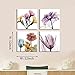 YPY 4 Panels Watercolor Colorful Flowers Wall Art - Multi Color Floral Picture Bedroom Decor - Abstract Elegant Flowers Canvas Painting for Girls Room (12