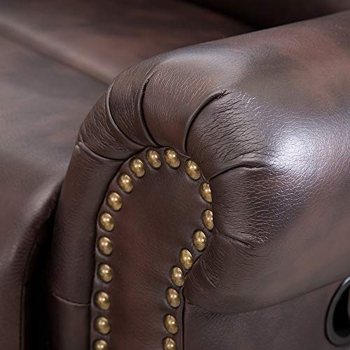 Romatpretty Leather Sofa ,Reclining Sofa Set Of 3 Pleated Lines With Bronze Rivets Adjus