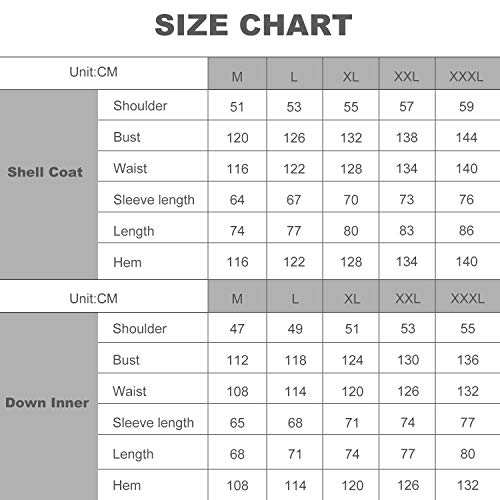 TFO Men's 3-in-1 Down Jacket Waterproof Windproof Hooded Warm Parka Snow Ski Raincoat Winter Outdoor Down Coat Black XXL