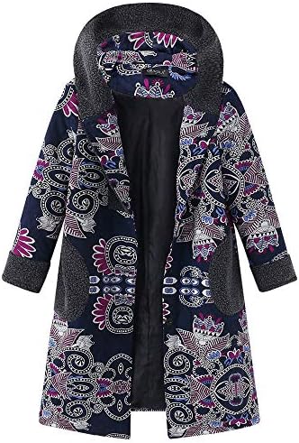 Ladies Vintage Faux Fleece Coats KIKOY Plus Size Hooded Long Sleeve Thick Coats