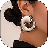Silver Chunky Statement Earrings for Women Trendy Vintage Large Geometric Spiral Dangle Earrings Unique Big Swirl Earrings Fashion Birthday Jewelry