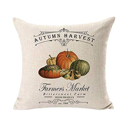 Winsummer Set of 4 Autumn Thanksgiving Pillow Covers Fall Pumpkin Harvest Decorative Pillowcases Halloween Pillow Case Cotton Linen Farmhouse Decor Throw Cushion Covers for Car Sofa Bed Couch - Thumbnail 2