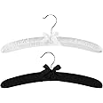 Beeveer 2 Pack 15 Inch Satin Padded Hangers Bride Groom Hanger Wedding Hangers Wedding Dress Suit Hanger White and Black No Shoulder Bump Hangers Wedding Party Suplies