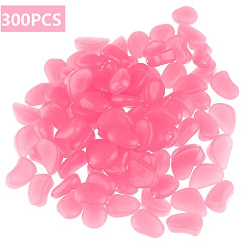 chic style 300pcs Glow in the dark Garden Pebbles, Gardening Luminous Glow Stones Outdoor Decor Glowing Water Fish Tank Gravel (Pink)
