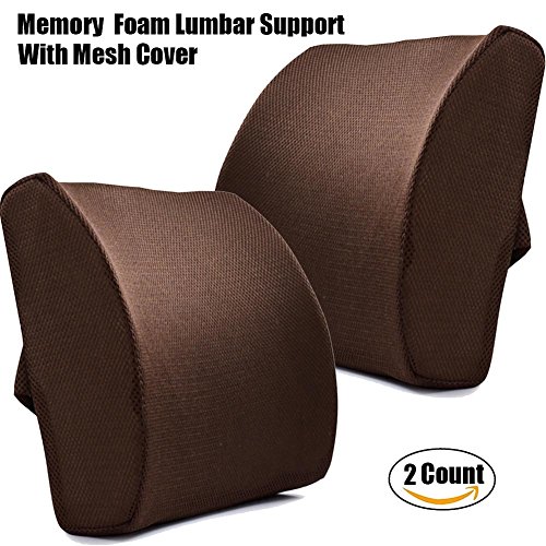 Memory Foam Back Pillow For Office Chair Sofa Desk Recliner Wheelchair,Auto Car Seat Driving Lower Back Support Rest Lumbar Cushion ,Portable And Comfortable Coffee Color 2 Count