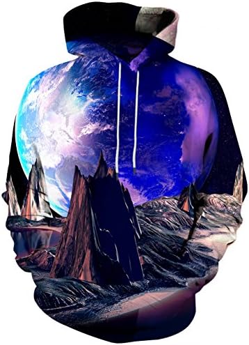 YAJOOEY Realistic 3D Print Galaxy Pullover Hooded Sweatshirt Hoodies With Big Pockets Large
