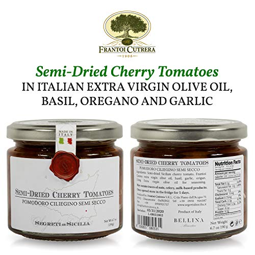 Frantoi Cutrera - Pomodorino Semi Secco - Semi-Dried Cherry Tomatoes in Extra Virgin Olive Oil, Product of Italy, 6.7oz (2 pack)