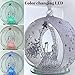 BANBERRY DESIGNS Holy Family Nativity LED Glass Globe Christmas Tree Ornament - Color Changing Lights - Clear Glass with Hand Painted Glitter Snowflakes - 5 Inch Diameter