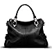 AINIMOER Womens Genuine Leather Vintage Tote Shoulder Bag Top-handle Crossbody Handbags Large Capacity Ladies' Purse (Black)