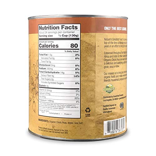 Nature's Greatest Foods, Organic Chick Peas, Bulk, Ready to Serve, No. 10 Can, 110 OZ (6 LBS 14 OZ)