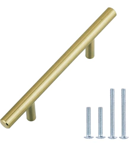 Goldenwarm Lot De 30 Poignées Dorées En Laiton Brossé, Diamètre De 12,7 Mm, Barre En T, Pour Armoire De Cuisine Moderne Et Tiroir, Espacement Des Trous De 160 Mm