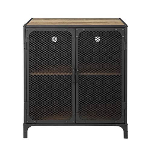 Offex 30" Rustic Oak Industrial Accent Cabinet/Mesh with Adjustable Shelves - Thumbnail 2
